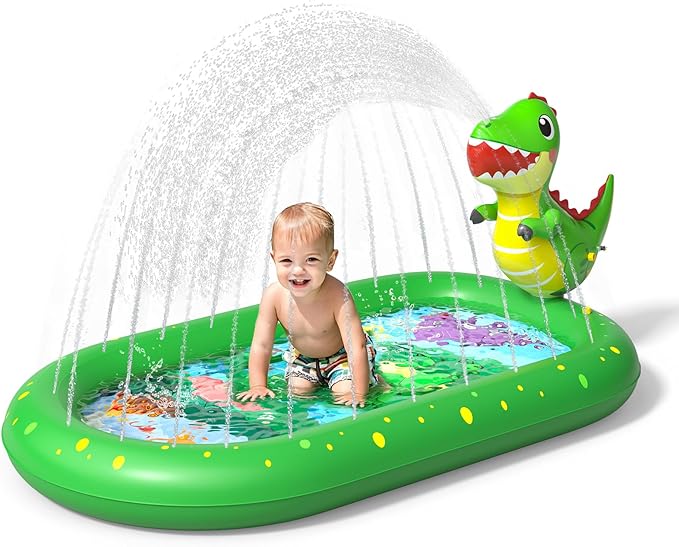 Splash Pad for Toddlers, 3-in-1 Dinosaur Inflatable Kiddie Pool Sprinkler for Kids, Baby Splash Pads Outdoor Play Mat, Backyard Summer Water Toys Birthday Gift for 1+ Year Old Girls Boys