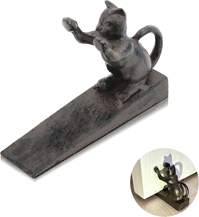 Cat-Shaped Door Stopper for Indoor Use - Non-Scratch Heavy Duty 2.5LB Vintage Cast Iron Cat Door Stopper, Retro-Style Home Accessory for Secure Door Holding