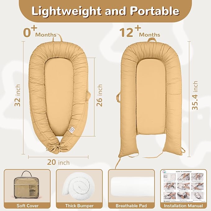 EAQ Baby Lounger, Infant Lounger for Newborn,Portable Baby Nest Cover Breathable & Soft, Newborn Essentials
