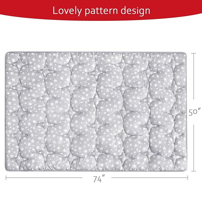 Moonsea Baby Play Mat 74"x50" Playpen Mat Thick Ultra Soft Playpen Mat for Playing or Crawling, One-Piece Crawling Mat Non Slip Padded Baby Playmat for Floor 74x50 Inches, Grey with Star