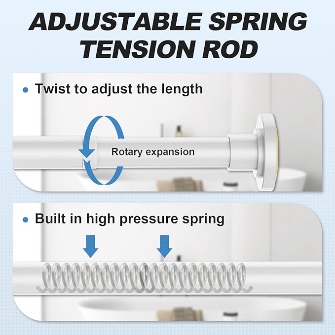 CorkLatta White Shower Curtain Rod 31 to 92 Inch,1 Inch Diameter Adjustable Spring Tension Stainless Steel Telescoping Rod,Easy Install,No Rust
