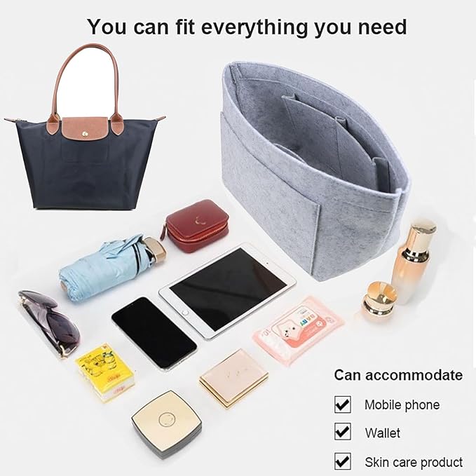 Lckaey bag Organizer Insert for longchamp le pliage organizer insert Handbags Organizer 1012French grey-S