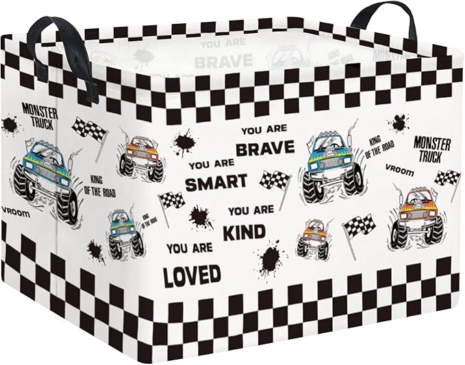 TIBAOLOVER Rectangular Kids Storage Basket Baby Storage Basket with Handles for Home Kitchen Boys and Girls Cute Toy Storage Bin Organizer Shelf Book Room Decor(Flag Truck)