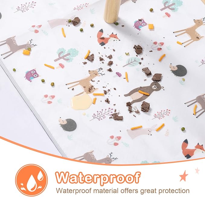 CLYMENE Splat Mat for Under High Chair | 51x51 Inch Anti-Slip Baby Splash Mat | Waterproof & Washable Spill Mat for Highchair Floor and Infant Play (Woodland Tale)