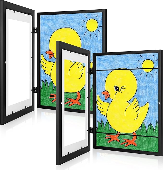 [2 Pack] Kids Art Frames, 10x12.5 Front Opening Kids Artwork Frames Changeable, Displays 8.5x11 With Mat and 10x12.5 Without Mat, Holds 50 Pcs, for 3D Picture, Crafts, Hanging Art, Portfolio Storage