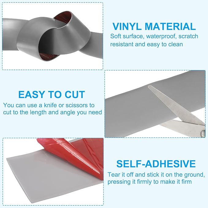 PATIKIL Self Adhesive Floor Transition Strip 20 ft x 1.6" Vinyl Flat Divider Flooring for Joining Floor Gaps Carpet Transition Floor Tiles, Gray