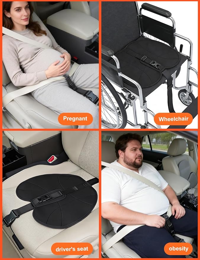 Pregnancy Seat Cushion Cover, Car Front Seat Cover with Strap Adjuster for Pregnant Women, Expectant Mothers & Abdominal Recovery – Relieves Pressure, Improves Comfort (Black)