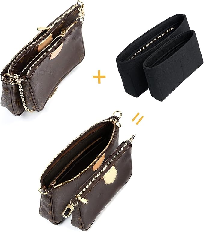 Vercord Felt Purse Organizer Insert Pochette Handbag Insert Bag in Bag for Multi Pochette Accessories Add Zipper Pocket Black