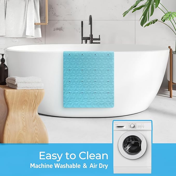 Non Slip Bathtub Mat for Bath Tub Shower Safety - Natural Rubber Mat with Suction Cups ＆ Drain Holes - BPA/PVC Free Large Bathroom Mat - Machine Washable - Unique Diamond Pattern - 17 × 35 Inch