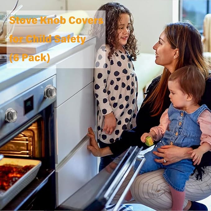 6-Pack Stove Knob Safety Covers,Upgraded Press Gas Stove Knob Locks,Durable Design Childproof Oven Knob Locks for Babies and Pets, Sticky and Easy to Install,Transparent