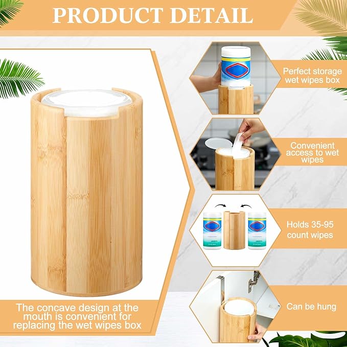 Bamboo Wipes Dispenser Container, Disinfectant Wall Mounted Disinfectant Wipes Holder Decorative Bamboo Kitchen Organizer for Bathroom Office Classroom Countertop Home