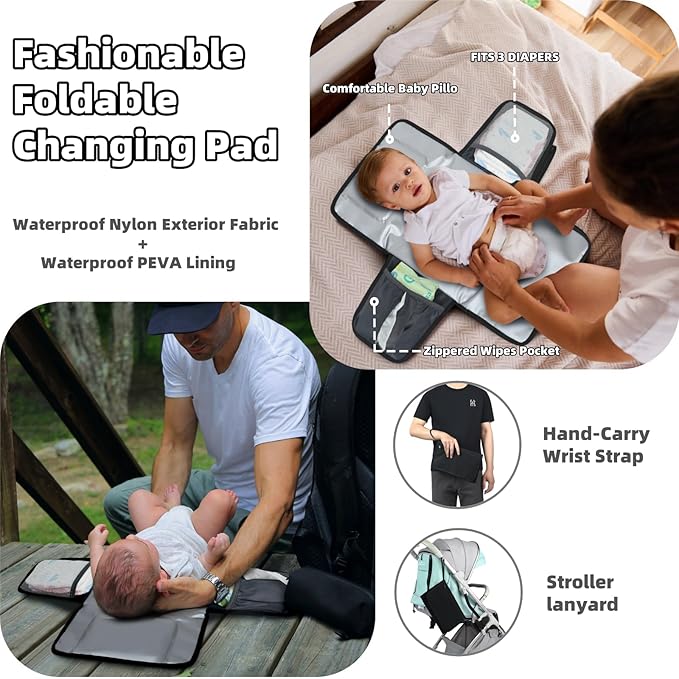 ROSEGIN Diaper Bag Backpack for Dad and Men, Large Travel Baby Bag with Changing Pad, Pacifier Case, Removable Flag Patch - Baby Shower Gifts - Shadow Black
