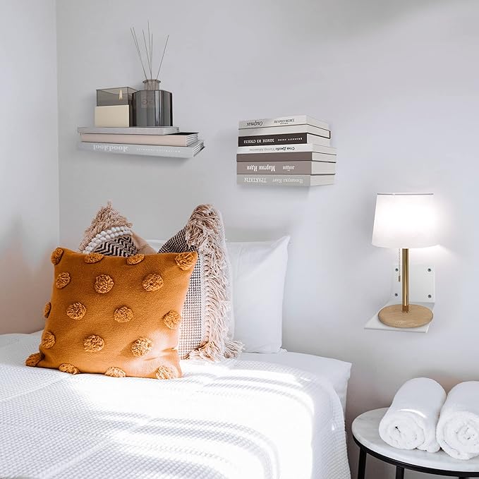 STORAGE MANIAC Floating Book Shelves for Wall Mounted Invisible Floating Bookshelves Heavy-Duty Steel Hidden Bookshelf Hanging Bookshelves for Bedroom Living Room Office, White 3-Pack Extra Large