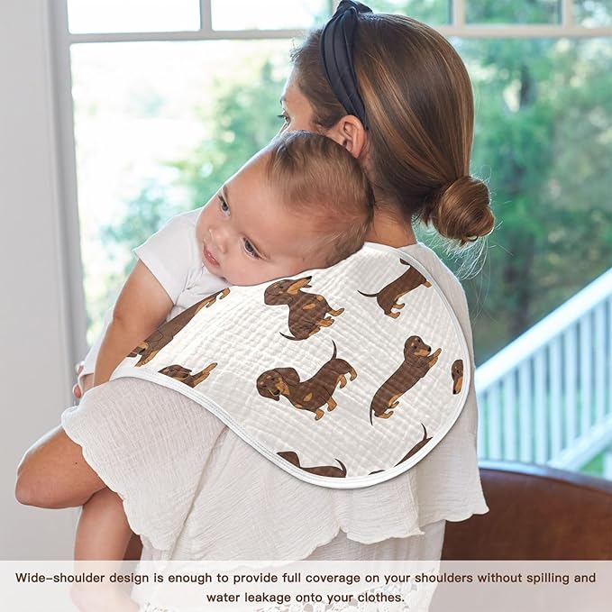 Qinllo 4 Pack Muslin Burp Cloths Dachshund Dogs Cute Cotton Baby Burp Cloths Ultra Absorbent Burping Cloth Soft Spit Up Rags for Newborn Babies 22x11 Inch
