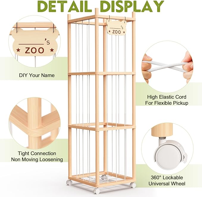 May Eileen Stuffed Animal Storage & Organizer, Wooden Cute Zoo Toy Holder for Toddler Rooms, Playrooms & Bedrooms, 53.54" x 15.74" x 15.74"