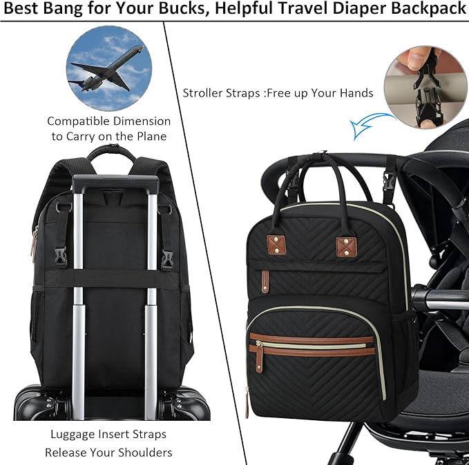 Diaper Bag Backpack for Women Large Capacity with Insulated Pockets Multifunctional Diaper Bags For Baby Girl Boy Waterproof Baby Bags For Mama Maternity Travel Bag Black