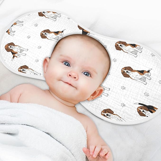 Qinllo 2 Pack Muslin Burp Cloths Beagle Dogs Paw White Cotton Baby Burp Cloths Extra Absorbent and Soft Spit Up Rags for Baby Boys Girls 22x11 Inch