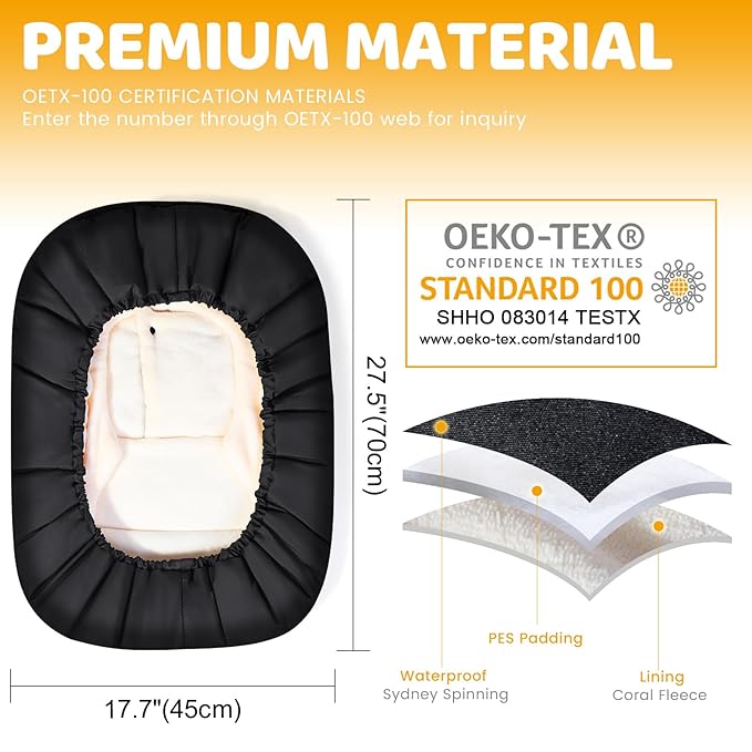 Orzbow Winter Car Seat Cover Baby | Infant Car Seat Cover | Waterproof Carseat Canopy for Boys Girls with Adjustable Collar, Warm and Cozy Fleece Carseat Blanket for Winter Baby Essentials, Black