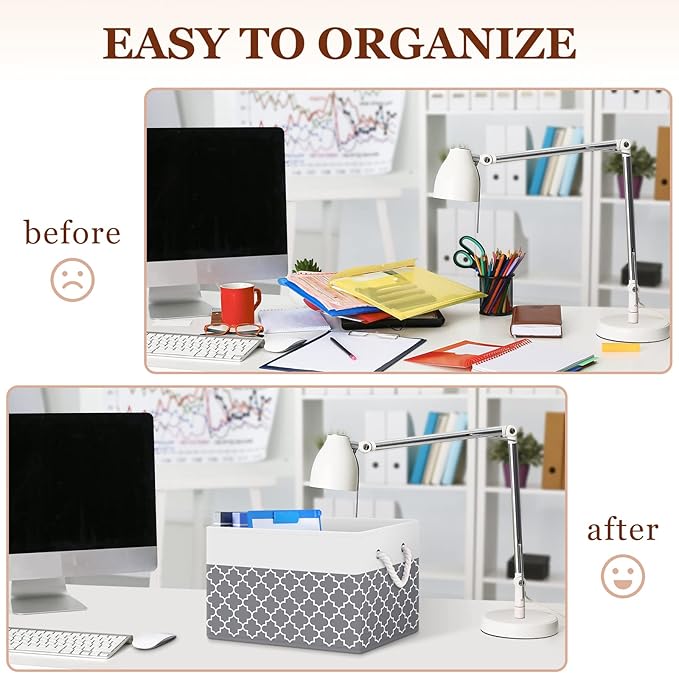 Fab totes Storage Bins [16-Pack], Foldable Storage Baskets for Organizing Toys, Books, Shelves, Closet, Large Storage Box with Rope Handles, Sturdy Organizer Bins, White & Black