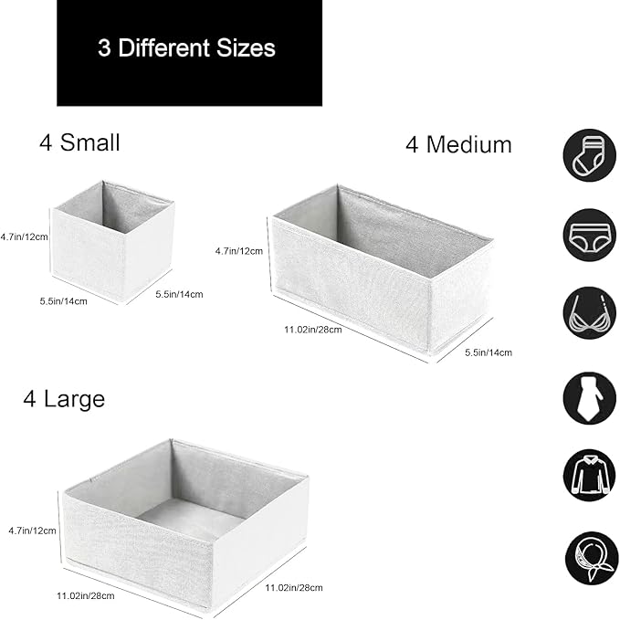 COSDACE Drawer Organizer Clothes,12Pcs Dresser Drawer Organizers Foldable Closet Organization and Storage Dividers for Clothing,Underwear, Sock, Baby Closet Organizer (White)
