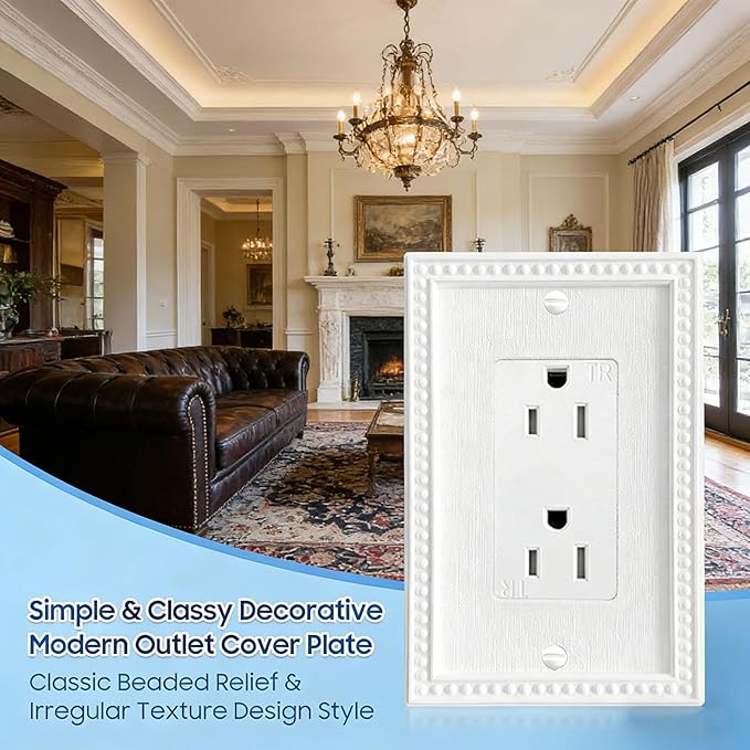 Mid-Size 20 Pack Decorator Wall Plates 1-Gang Switch Outlet Electrical Cover Plate Unbreakable Thermoplastic Faceplate for Light Receptacle Outlet Switch, Classic Beaded Relief Design, White