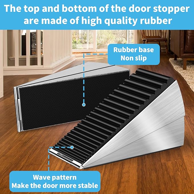 2Pc Strongest Door Stoppers for Bottom of Door- Spring Heavy Duty Door Stop Wedge, 3 Inch High Adjustable Metal Rubber Large Doorstop Strong Grip, Suits Carpet, Tile,Home,School,Commercial