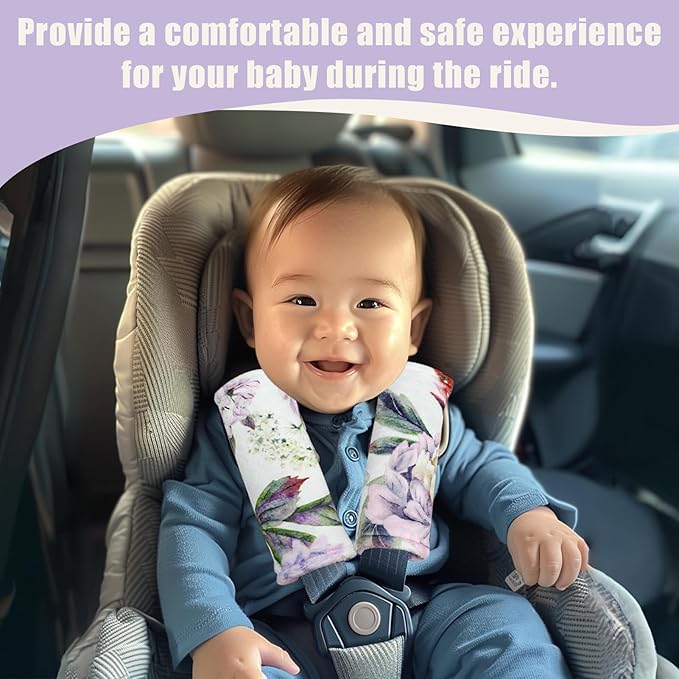 Car Seat Strap Pads for Baby Kids, HNHUAMING Ultra Soft Carseat Straps Shoulder Covers, 2 Pack Infant Seat Belt Cover Pad for Baby Car Seats/Strollers/High Chair/Pushchair, Purple Floral