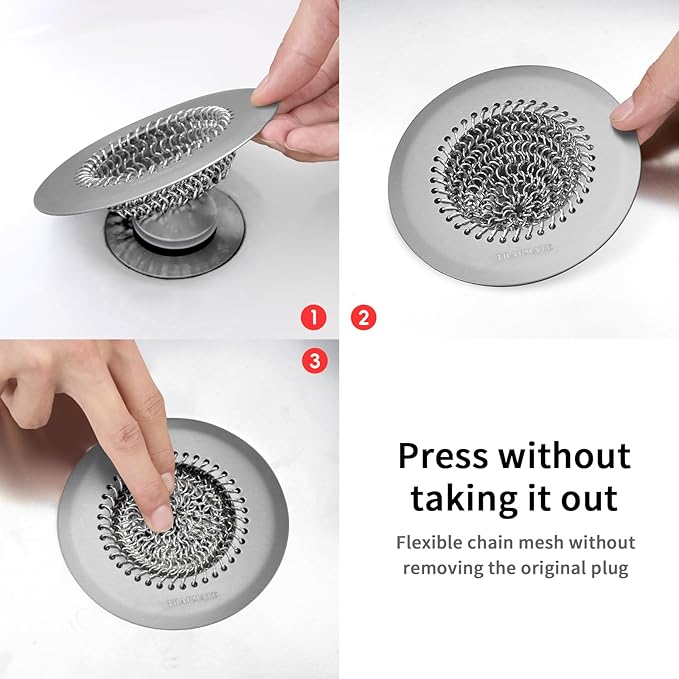 TRAPMATE Hair Catcher Shower Drain, Prevent Clogging Bathtub Drain Hair Catcher, Easy Clean 304 Stainless Steel Shower Drain Cover Protector for Bathroom Regular & Pop-up Drain (Light Gray)