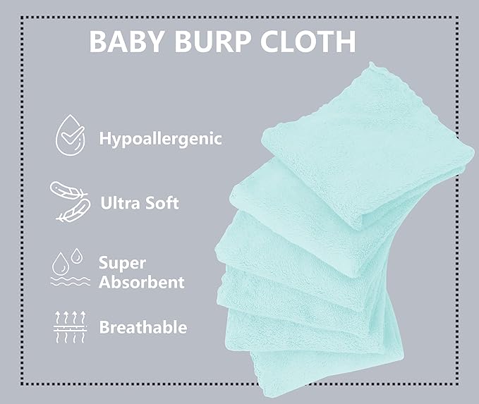 Spotted Play 8 Pack Burp Cloths for Baby - 20" by 10" Ultra Absorbent Burping Cloth, Newborn Towel - Milk Spit Up Rags - Burpy Cloths for Unisex, Boy, Girl - Burp Cloths Set (Frozen Blue)