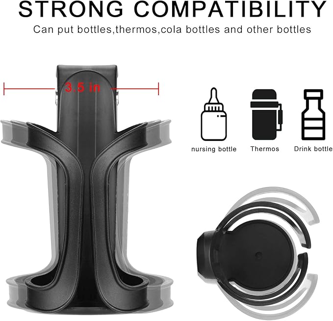Accmor Stroller Cup Holder with Hook Set, Universal Cup Holder for Uppababy, Nuna, Doona Strollers, 360 ° Rotatable Bottle Holder for Stroller, Bike, Wheelchair, Walker, Scooter