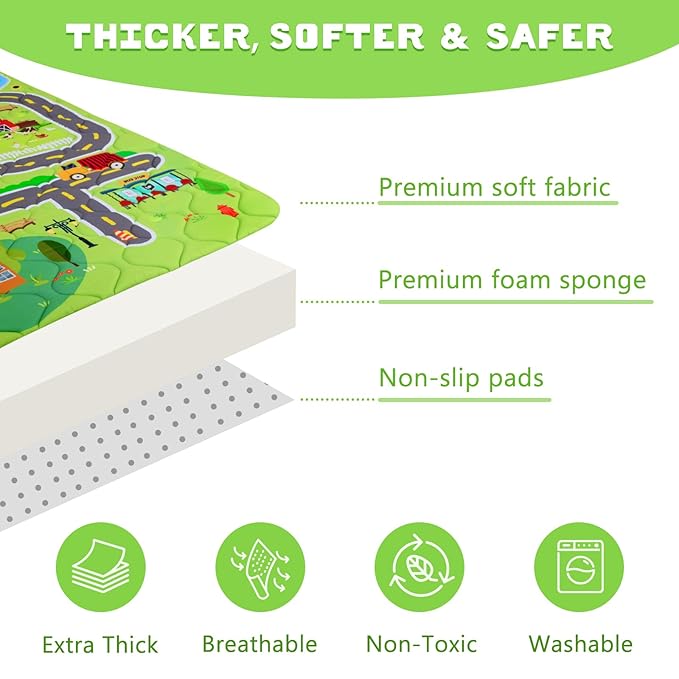 Baby Play Mat, Toodler Floor Mat 59 x 71 inch, Extra Thick Foam Non-Slip Washable,Crawling Cushion for Tummy Playing