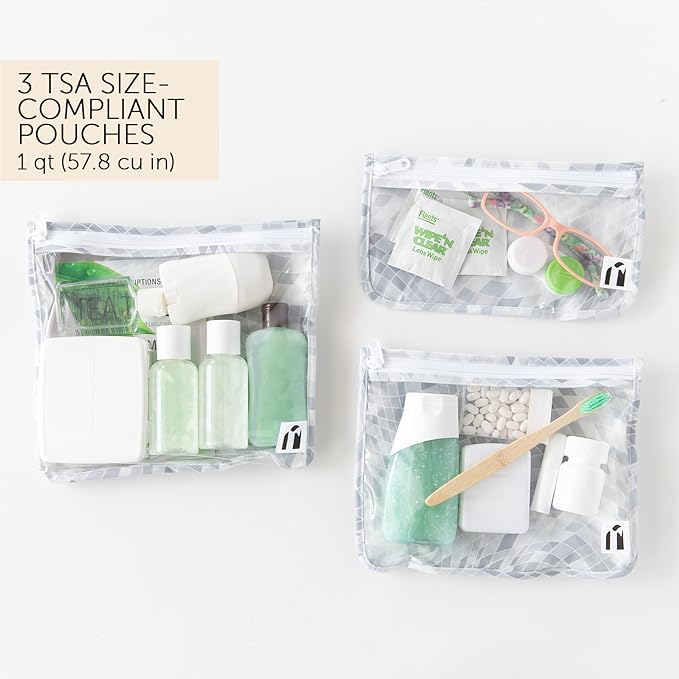 Bumkins Roamio Travel Bag, Toiletry, TSA Approved Pouch, Zip Quart Size Airline Compliant, Clear-Sided, Baby, Diaper Bag Organization, Makeup, Accessories, Carry On, Set of 3 Sizes, Disco Ball