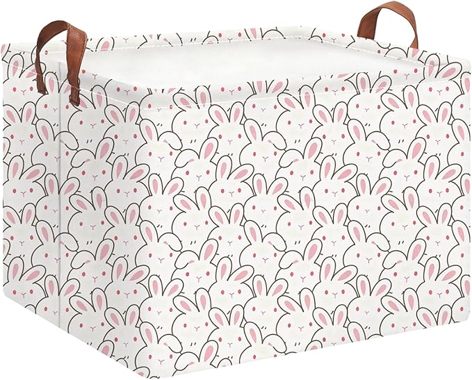 HKEC Rectangle Easter Gift Basket Empty,Collapsible Kids Toys Bin for Playroom/Bedroom,Room Decor(Bunny)