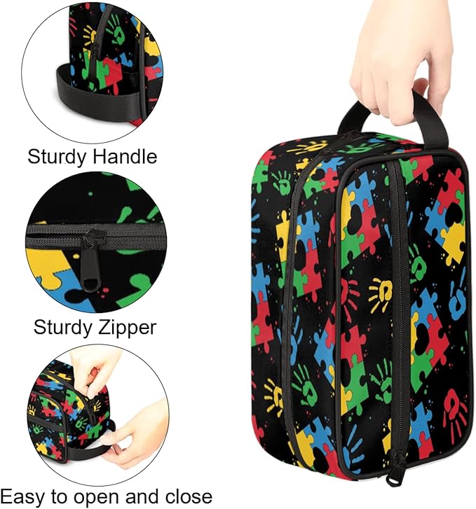 Travel Toiletry Bag for Kids Colorful Puzzle Waterproof Hanging Cosmetic Pouch Dopp Kit Medicine Organizer Bag for Girls & Boys