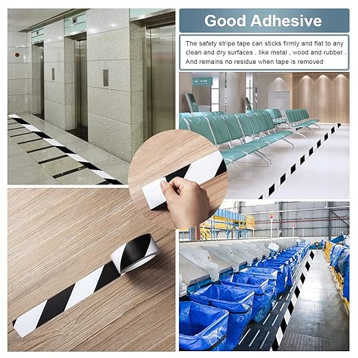 LeaGerous 6 Rolls Hazard Warning Safety Stripe Tape 2”x 36 Yards Black White Caution Tape Roll Waterproof Anti Slip Floor Marking Tape for Wall Floor Pipe Equipment Factory