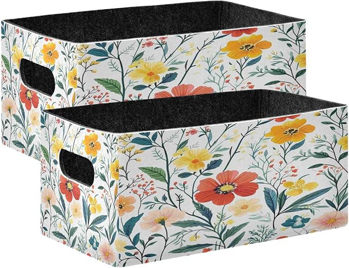 Kcldeci Summer Blooming Flower Storage Bins Baskets for Organizing 2Pack, Sturdy Storage Basket Foldable Storage Baskets for Shelves Closet Nursery Toy