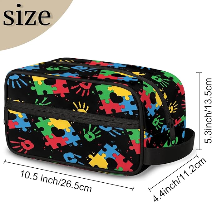 Travel Toiletry Bag for Kids Colorful Puzzle Waterproof Hanging Cosmetic Pouch Dopp Kit Medicine Organizer Bag for Girls & Boys