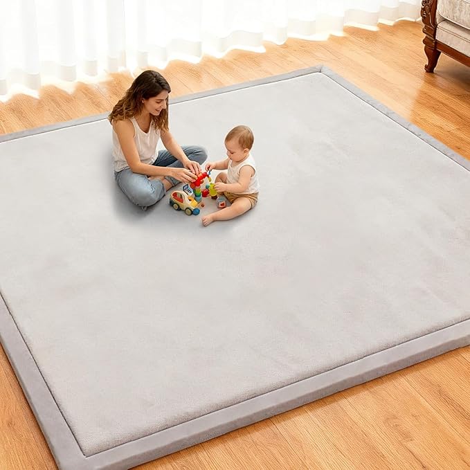 Baby Play Mat for Floor,1.3" Thick Elasti-Foam Playpen Mat for Tummy Time, Easy Care with Non-Slip Cushioned for Infant,Kids and Toddler Crawling