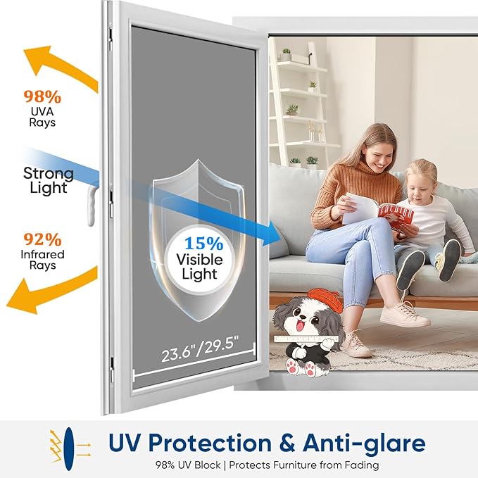 SUNBABY Window Tint for Home, One Way Privacy Film Heat & UV Blocking, Static Cling No Glue Renter Friendly Cover for Home Bedroom, Office & Sliding Glass Door, 35.4 x 157.5 Inch with 3 Tools, Black
