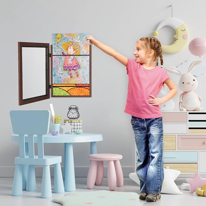 GULETHUN [2-Pack] Kids Art Frames, 8.5x11 Front Opening Kids Artwork Frames Changeable, Brown Artwork Display Storage Frame for Wall, Holds 50 Pcs, for 3D Picture, Crafts, Hanging Art, Portfolio