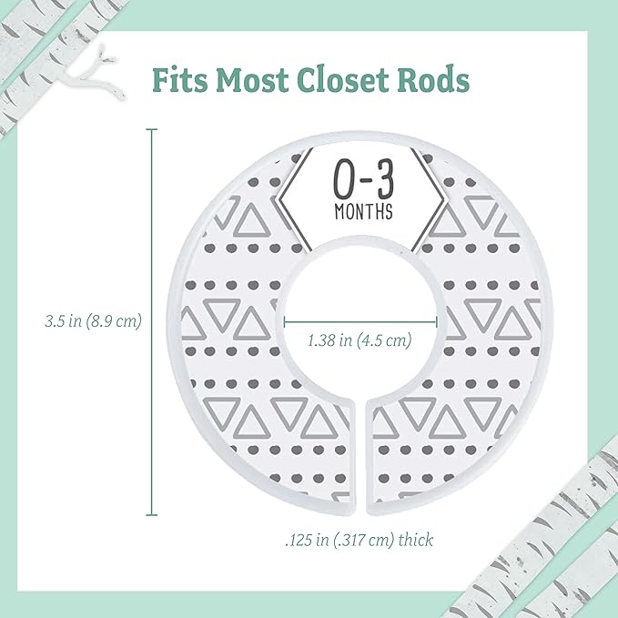 Baby Nest Designs Closet Dividers for Baby Clothes - 7X Baby Clothing Size Age Dividers from Newborn Infant to 24 Months - Boho Baby Clothes Dividers and Nursery Closet Organizer