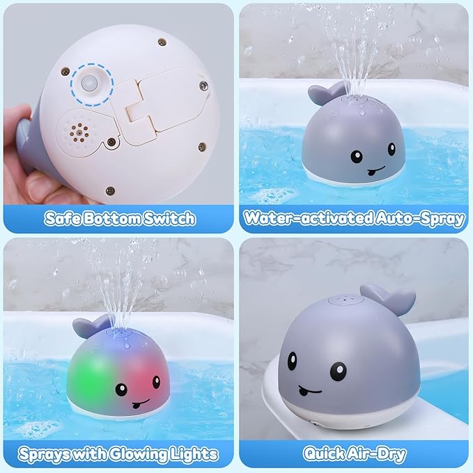 Gigilli Baby Bath Toys, Light up Bath Toys for Kids Ages 1-3, Easter Basket Stuffers 1 Year Old Boy Girl, 6-12-18 Months Baby Whale Bath Toy Sprinkler, Toddler Fountain Bathtub Pool Water Table Toys