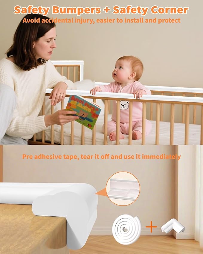 QYV Edge Corner Protector Baby Proofing, 6.56FT 0.6'' Thicken L-Shape Furniture Fireplace Safety Bumper Guard with 6 Corners, Pre-Taped, Soft NBR Rubber Foam, Table Edge Protector for Baby(White-gray)