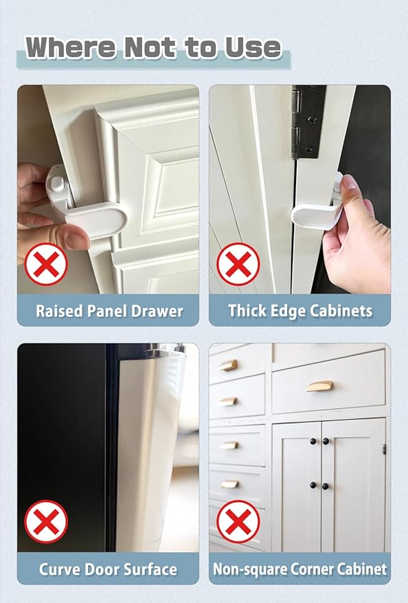6-Pack Drawer Locks Baby Proofing, Maveek 90° Right Angle Lock For Bedside Corner Nightstand Drawer Cabinet Kitchen Cupboard Dresser Pull-out Drawers, Furniture Latch For 0-12 Month Toddler (6 White)