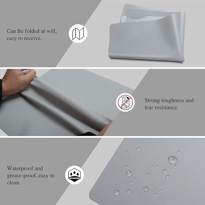3Pcs 15.7"x 11.8"x 0.03" Light Grey Silicone Placemats, Table Mat, Silicone Mats for Craft, Kitchen Counter, Jewelry, Paiting