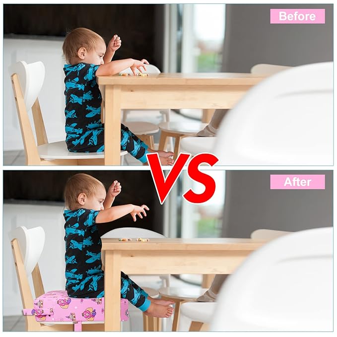 Toddler Booster Seat for Kitchen Chair Dining Table, Washable Thick Strong Support Portable Booster Chair for Toddlers Eating, Easy Cleaning Booster Seat Cushion Detachable with Adjustable Straps