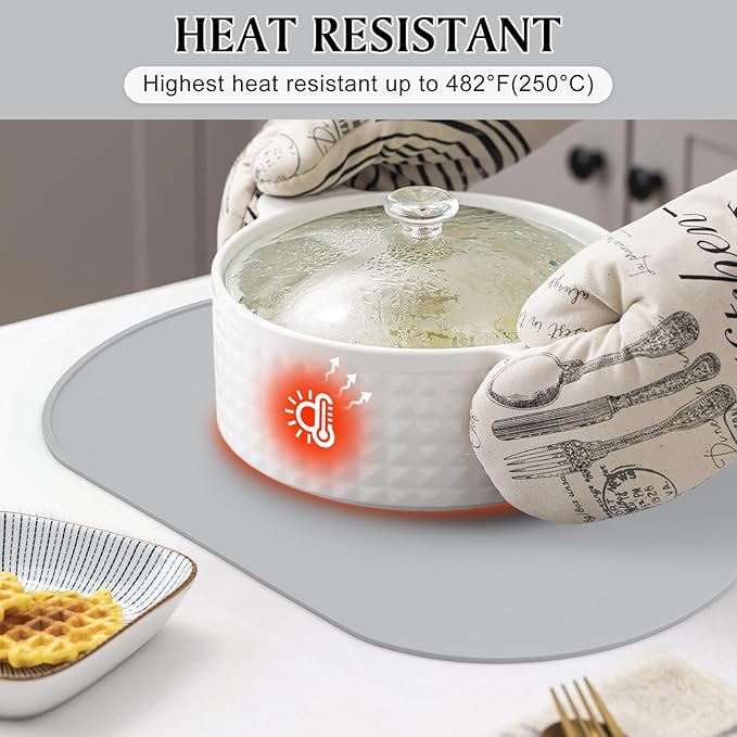 yuuzue Silicone Placemat Set of 4, Heat Resistant Placemats for Dinning Table, Reusable Portable Kids Baby Placemats, Waterproof Stain-Proof Toddler Food Mats, Easy to Clean Silicone Mat Oval Placemat