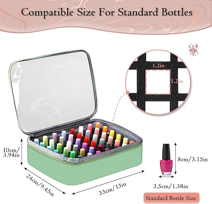 YOREPEK Extra Large Nail Polish Organizer Case Holds 96 to 100+ Bottles (15ml/0.5 fl.oz) UV lamp, Gel Polish Travel Case Bag with 2 Removable Pouches Fits Nail Suppiles, Gift for Manicurist, Green