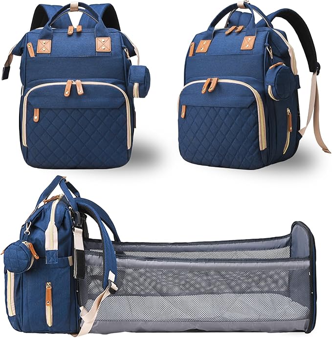 Lamroro Diaper Bag with Changing Station, Waterproof 3 in 1 Baby Diaper Backpack with Foldable Changing Pad, Large Travel Back Pack for Baby Girl Boy, Baby essentials, Blue