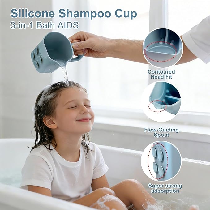 nestery Silicone Portable Shampoo Bowl, Hair Washing Station for Kids and Elderly with Rinse Cup & Scalp Massager, Hair Washing Basin for Sink or Bathtub at Home with Neck Support